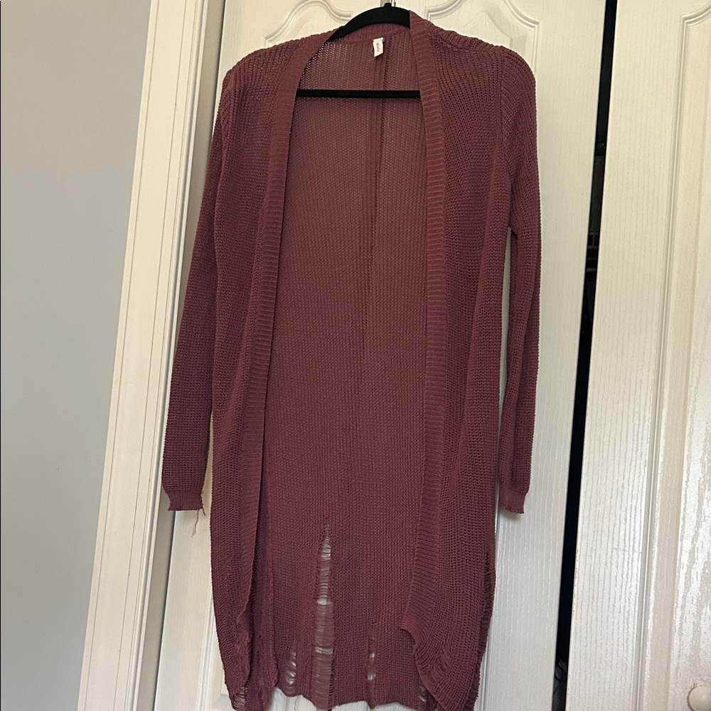 Wishlist Mauve Open Front Distressed Cardigan